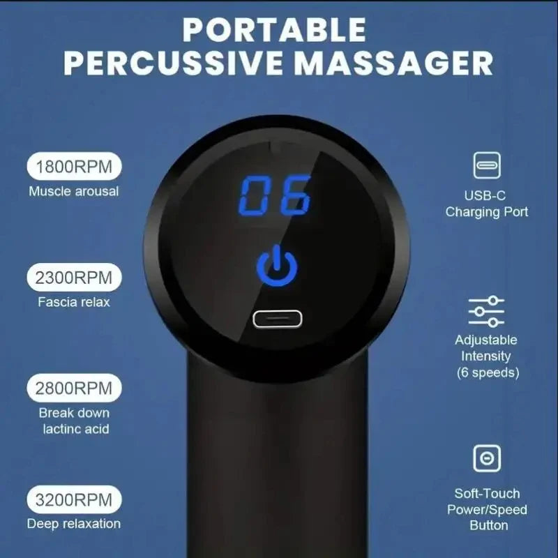 Portable Massage Gun Mini Lightweight Body Massage with LED Touch Screen + 4 Replaceable Massage Heads