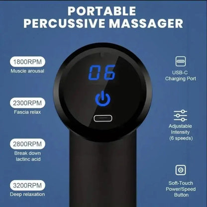 Portable Massage Gun Mini Lightweight Body Massage with LED Touch Screen + 4 Replaceable Massage Heads