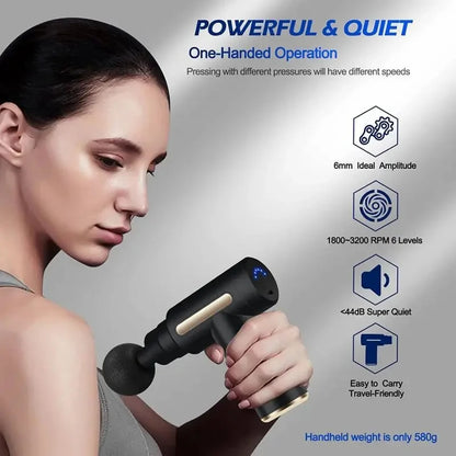 Portable Massage Gun Mini Lightweight Body Massage with LED Touch Screen + 4 Replaceable Massage Heads